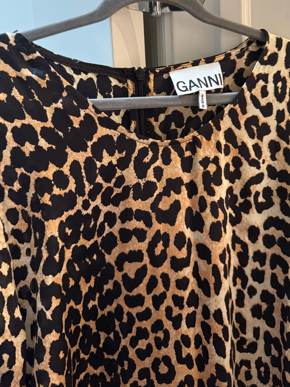 Ganni Leopard Print Blouse in Black and Tan